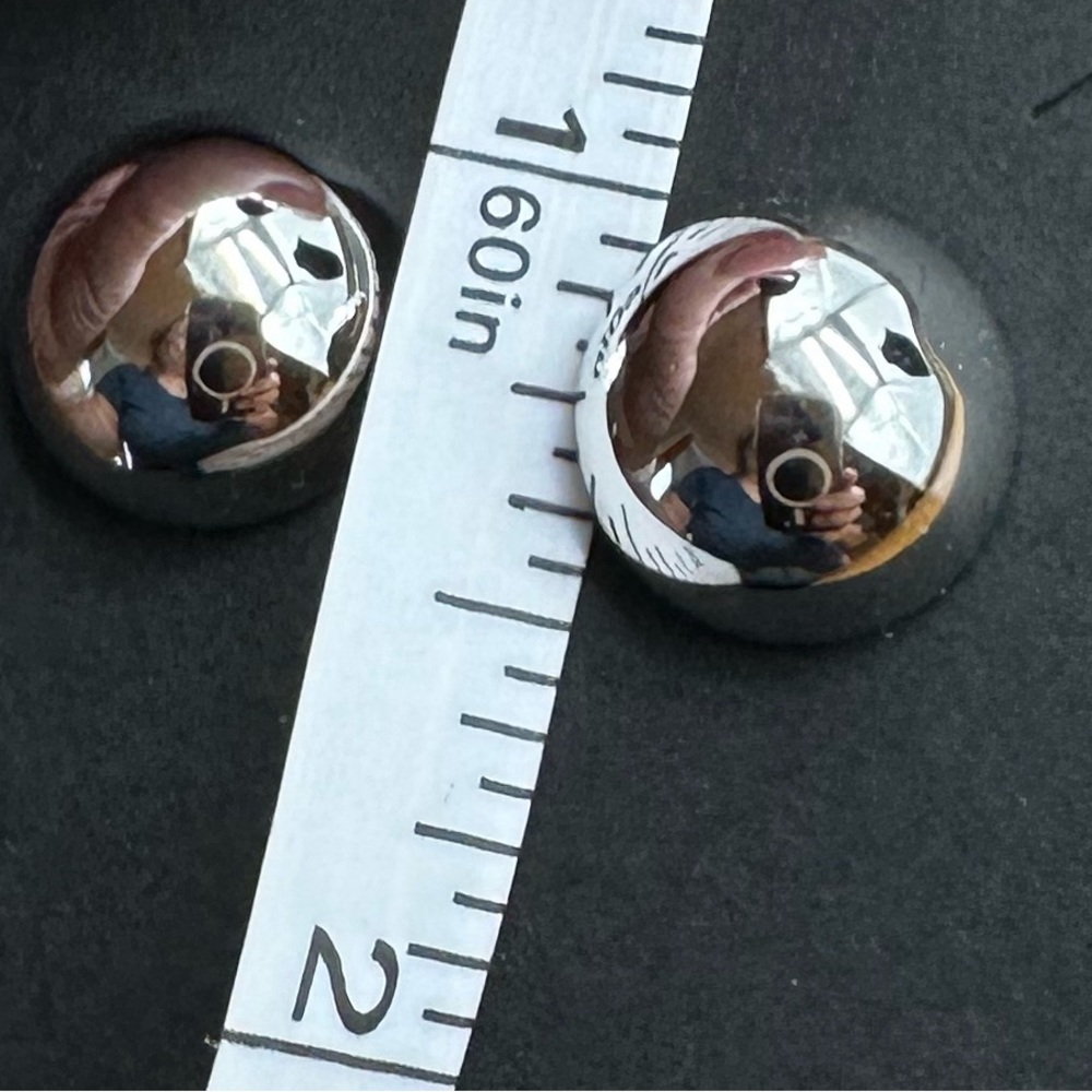 Carla Vintage Stainless Steel Half Ball Stud Earrings Signed Silver Made USA - Picture 9 of 9